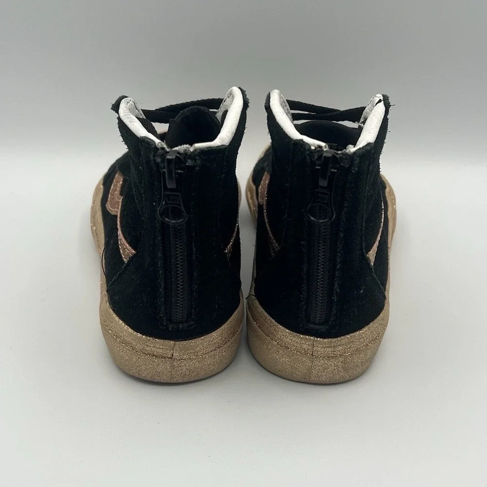 Vans Sk8-Hi Black Gold Zipper High Top Shoes -‎ Kids Girls Size 13.5 USED